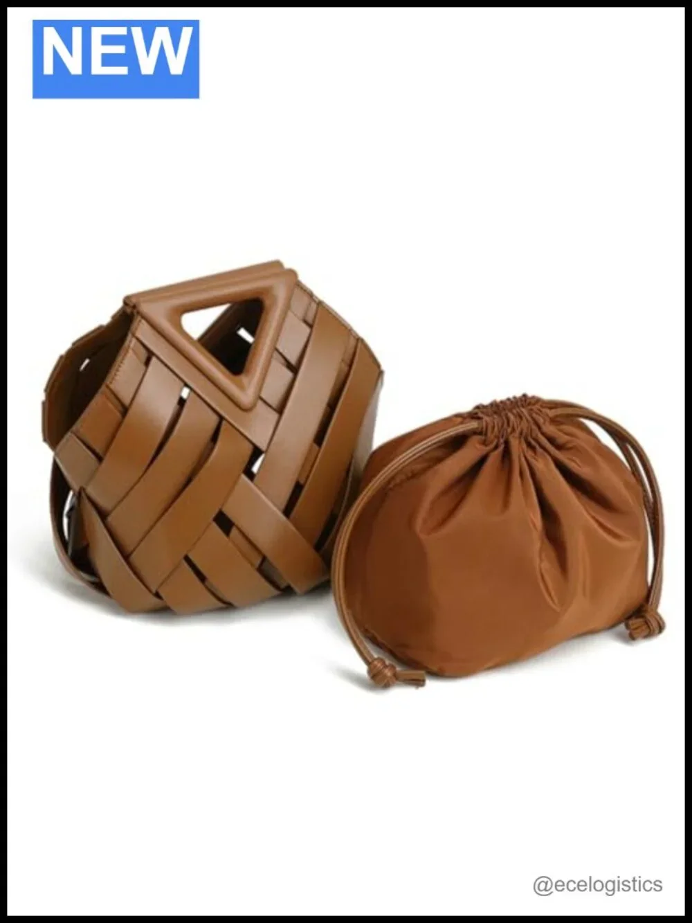Women's Woven Vegan Leather Faux Leather Crossbody Bucket Satchel Bag Handbag